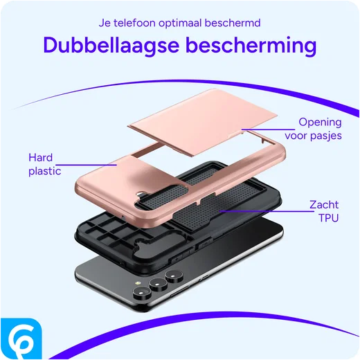 Samsung Galaxy S23 Hoesje met Slider Kaarthouder Back Cover Roze Goud afbeelding 11