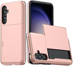 Samsung Galaxy S23 Hoesje met Slider Kaarthouder Back Cover Roze Goud afbeelding