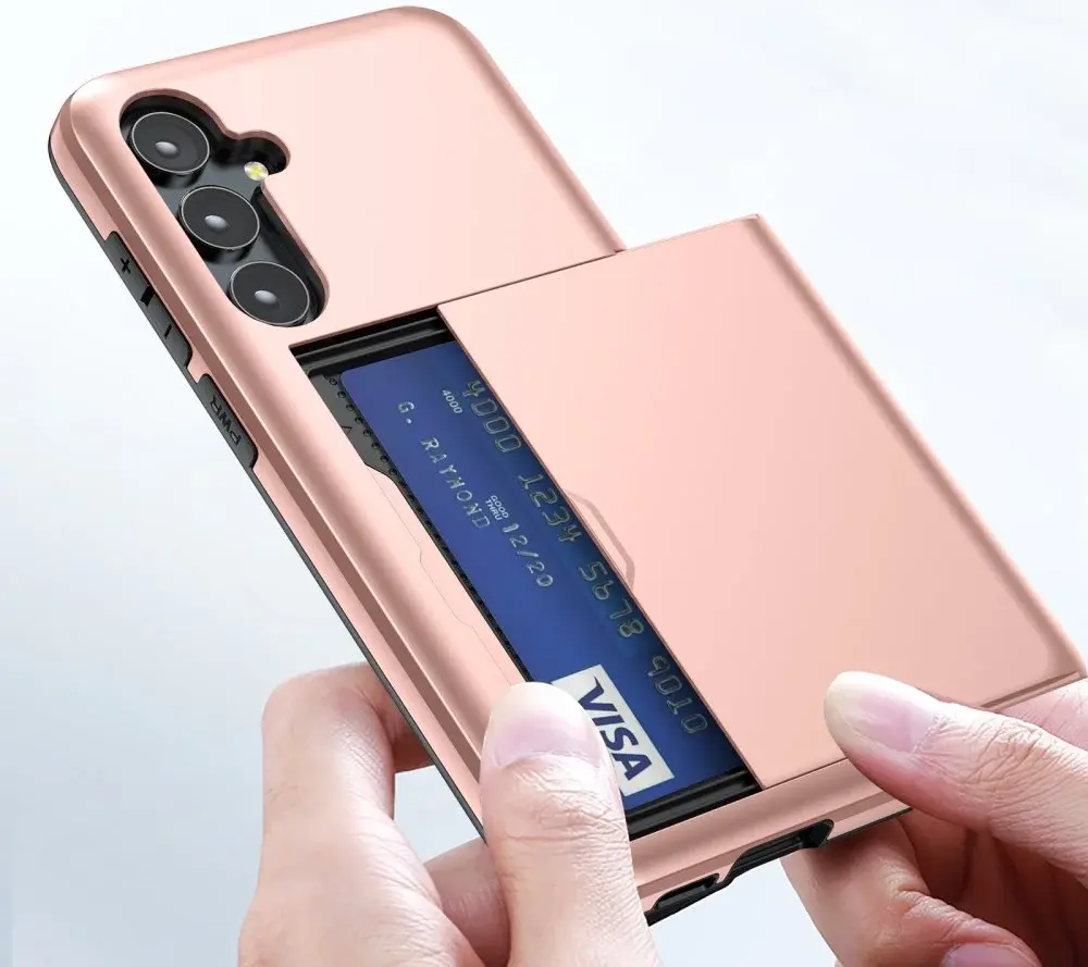 Samsung Galaxy S23 Hoesje met Slider Kaarthouder Back Cover Roze Goud afbeelding 13