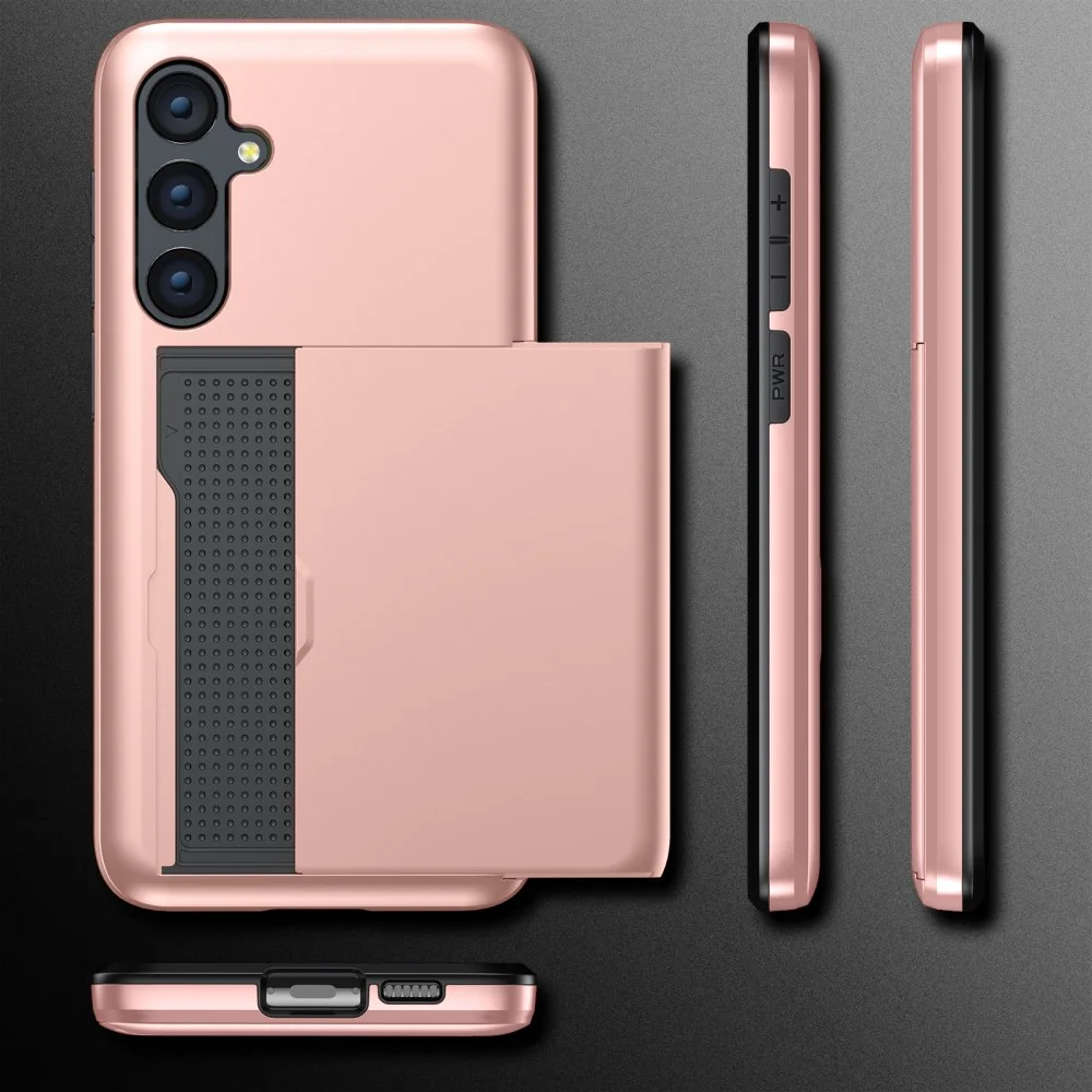 Samsung Galaxy S23 Hoesje met Slider Kaarthouder Back Cover Roze Goud afbeelding 14