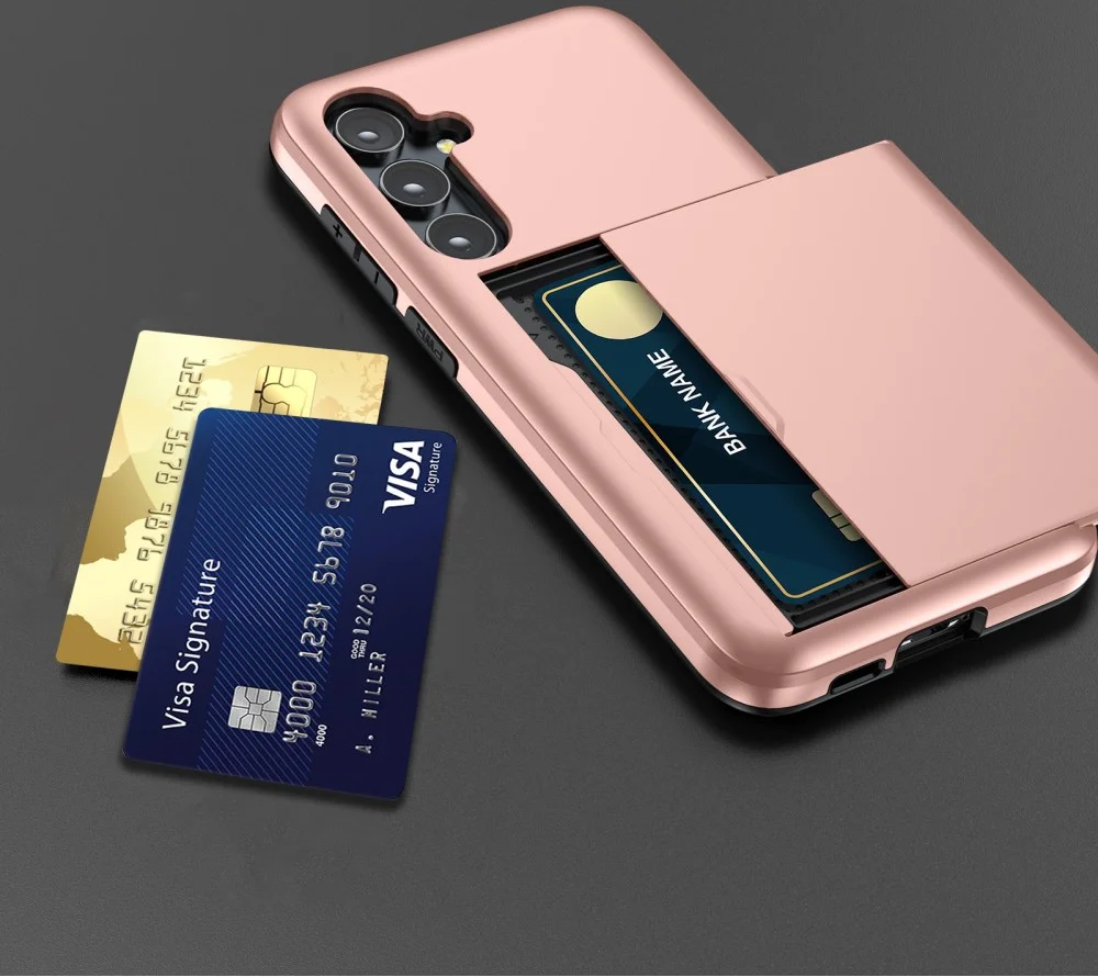 Samsung Galaxy S23 Hoesje met Slider Kaarthouder Back Cover Roze Goud afbeelding 15