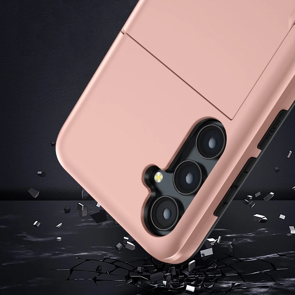 Samsung Galaxy S23 Hoesje met Slider Kaarthouder Back Cover Roze Goud afbeelding 16