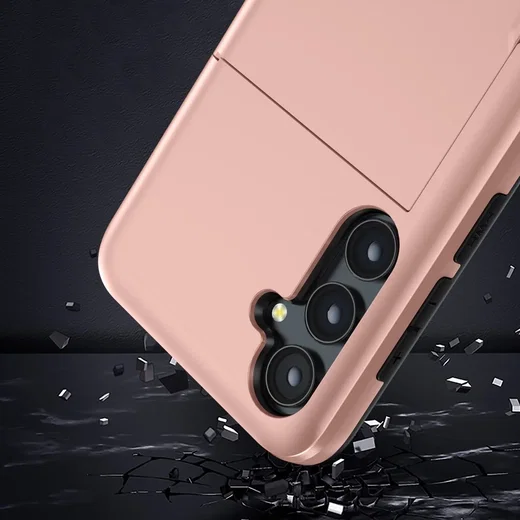 Samsung Galaxy S23 Hoesje met Slider Kaarthouder Back Cover Roze Goud afbeelding 16