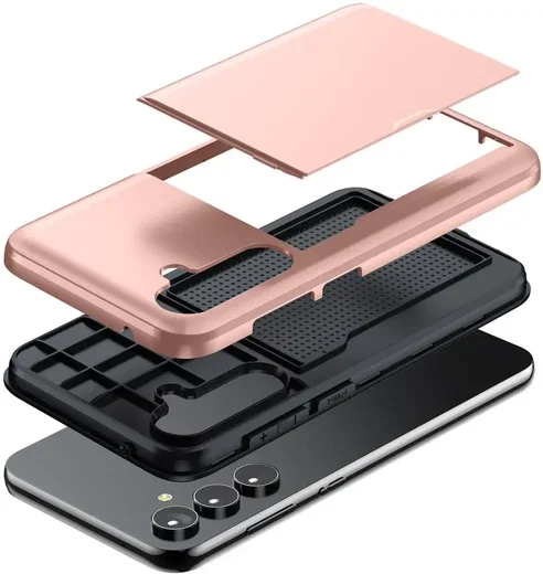 Samsung Galaxy S23 Hoesje met Slider Kaarthouder Back Cover Roze Goud afbeelding 17