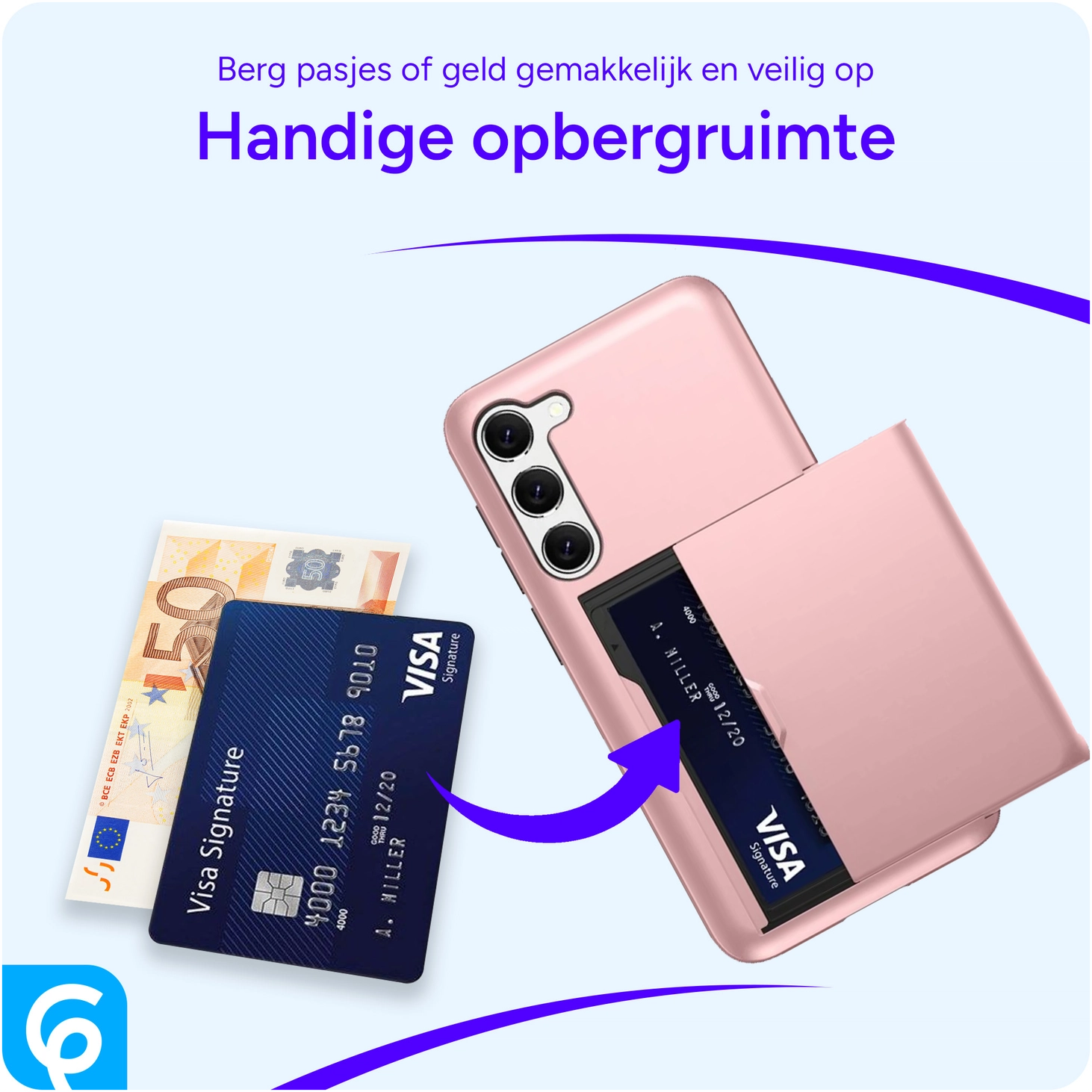 Samsung Galaxy S23 Hoesje met Slider Kaarthouder Back Cover Roze Goud afbeelding 4