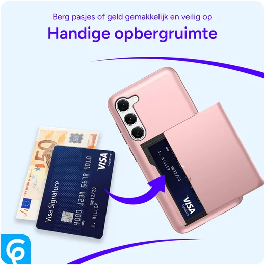 Samsung Galaxy S23 Hoesje met Slider Kaarthouder Back Cover Roze Goud afbeelding 4