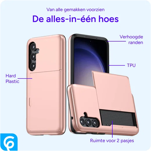 Samsung Galaxy S23 Hoesje met Slider Kaarthouder Back Cover Roze Goud afbeelding 9