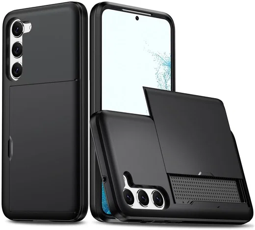 Samsung Galaxy S23 Plus Hoesje Slider Kaarthouder Back Cover Zwart afbeelding 1