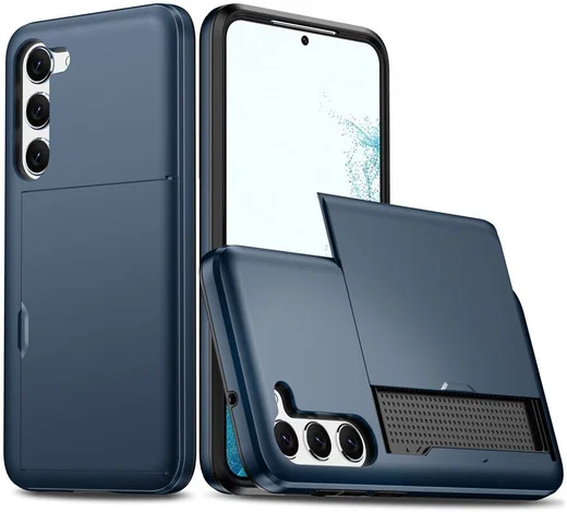 Samsung Galaxy S23 Plus Hoesje Slider Kaarthouder Back Cover Blauw afbeelding 1