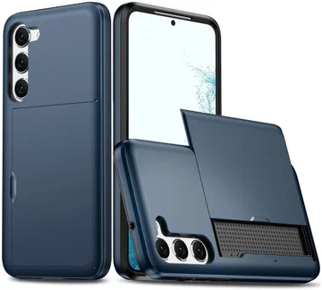 Samsung Galaxy S23 Plus Hoesje Slider Kaarthouder Back Cover Blauw