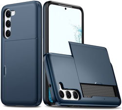 Samsung Galaxy S23 Plus Hoesje Slider Kaarthouder Back Cover Blauw afbeelding