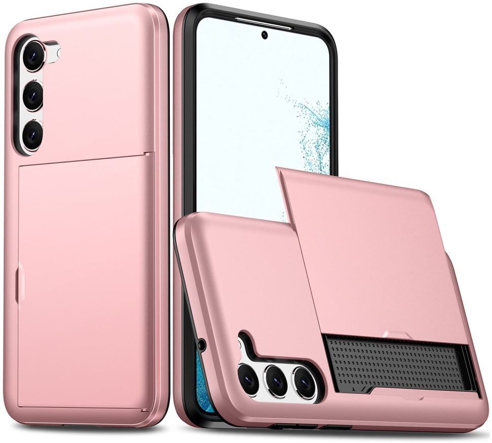 Samsung Galaxy S23 Plus Hoesje Slider Kaarthouder Back Cover Roze Goud afbeelding 1
