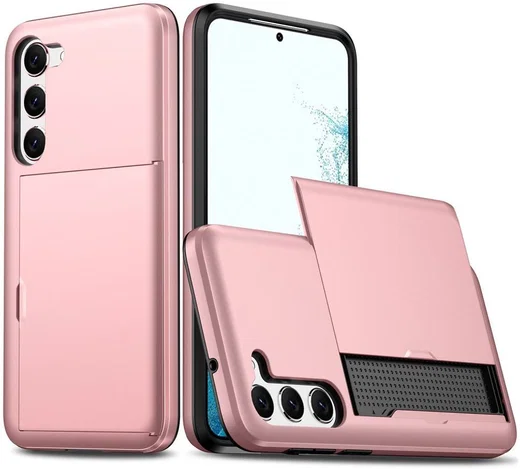 Samsung Galaxy S23 Plus Hoesje Slider Kaarthouder Back Cover Roze Goud afbeelding 1
