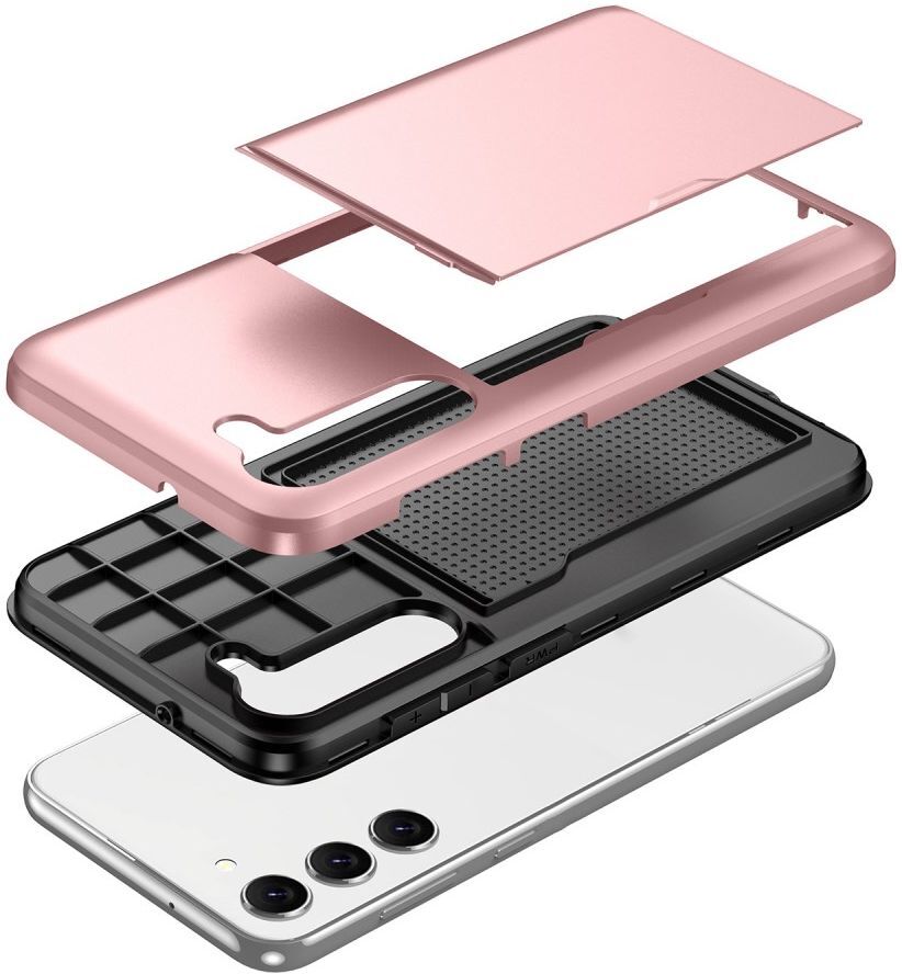 Samsung Galaxy S23 Plus Hoesje Slider Kaarthouder Back Cover Roze Goud afbeelding 17