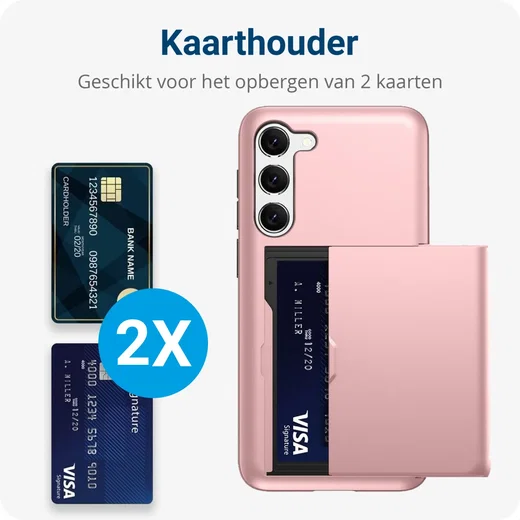 Samsung Galaxy S23 Plus Hoesje Slider Kaarthouder Back Cover Roze Goud afbeelding 2