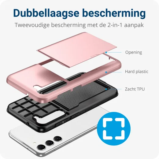 Samsung Galaxy S23 Plus Hoesje Slider Kaarthouder Back Cover Roze Goud afbeelding 5