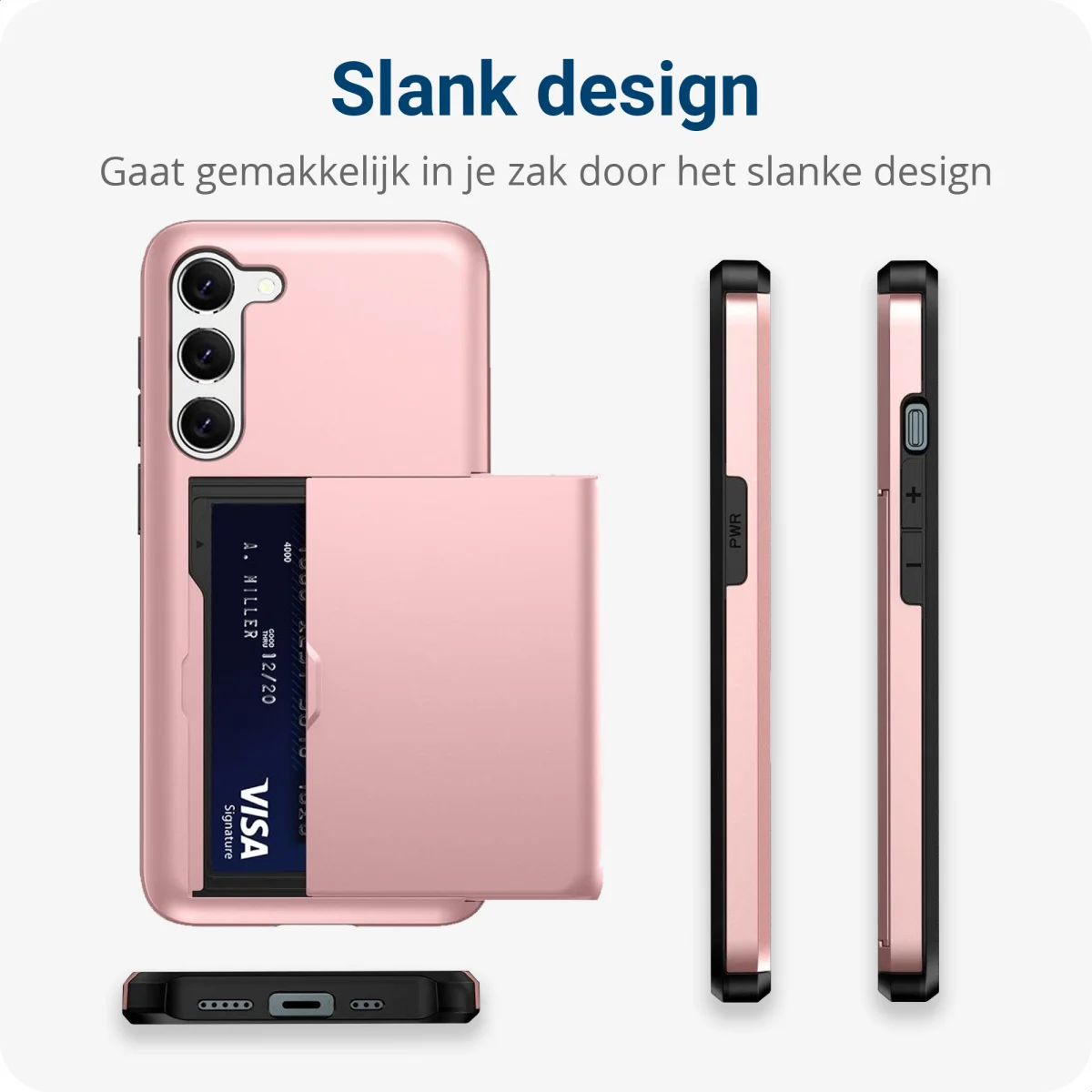 Samsung Galaxy S23 Plus Hoesje Slider Kaarthouder Back Cover Roze Goud afbeelding 7