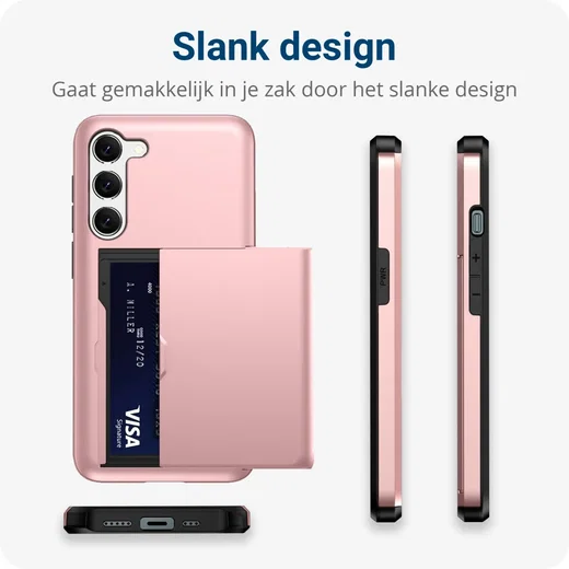 Samsung Galaxy S23 Plus Hoesje Slider Kaarthouder Back Cover Roze Goud afbeelding 7