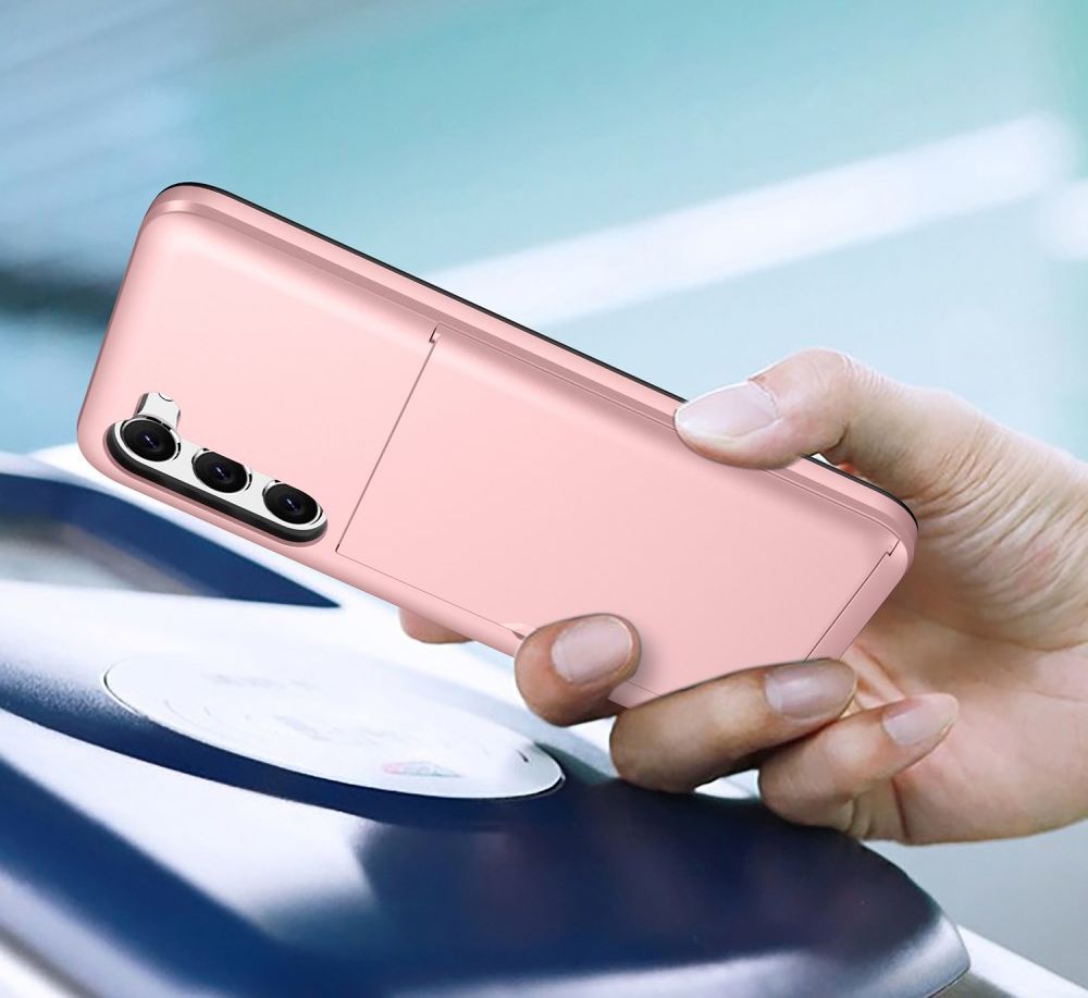 Samsung Galaxy S23 Plus Hoesje Slider Kaarthouder Back Cover Roze Goud afbeelding 14