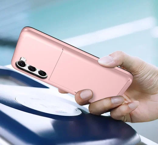 Samsung Galaxy S23 Plus Hoesje Slider Kaarthouder Back Cover Roze Goud afbeelding 14