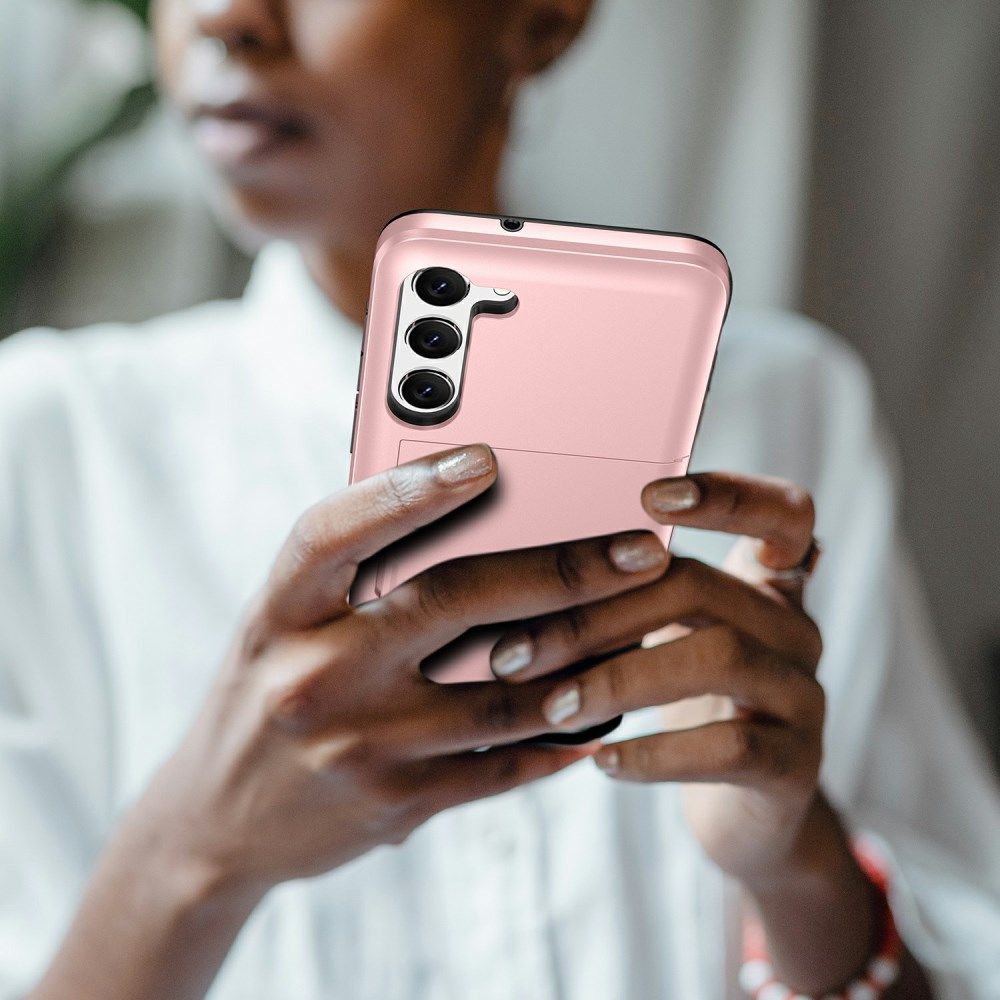 Samsung Galaxy S23 Plus Hoesje Slider Kaarthouder Back Cover Roze Goud afbeelding 15