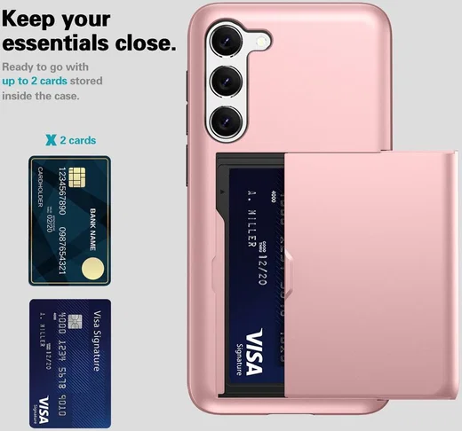 Samsung Galaxy S23 Plus Hoesje Slider Kaarthouder Back Cover Roze Goud afbeelding 10