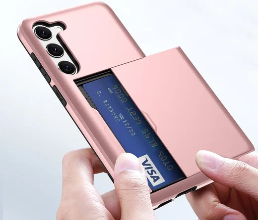 Samsung Galaxy S23 Plus Hoesje Slider Kaarthouder Back Cover Roze Goud afbeelding 13