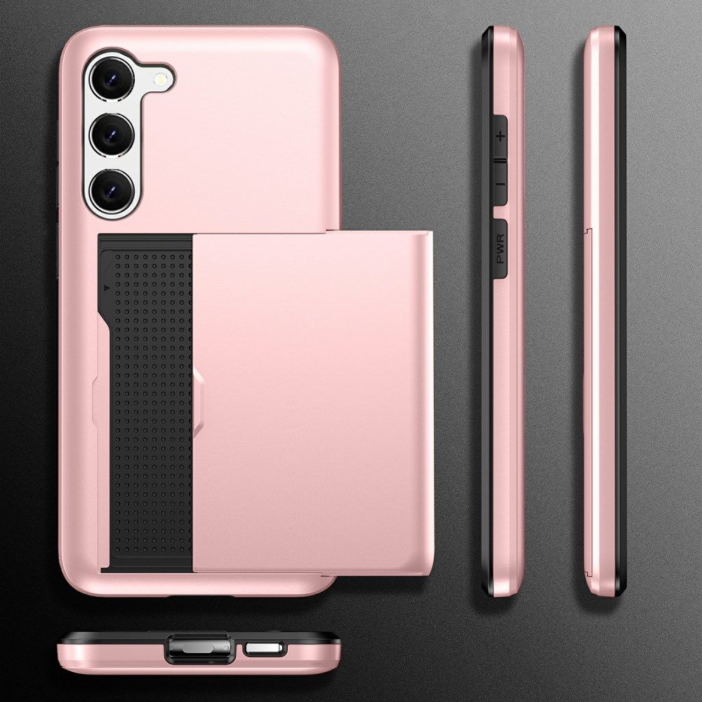 Samsung Galaxy S23 Plus Hoesje Slider Kaarthouder Back Cover Roze Goud afbeelding 16