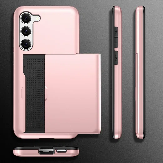 Samsung Galaxy S23 Plus Hoesje Slider Kaarthouder Back Cover Roze Goud afbeelding 16