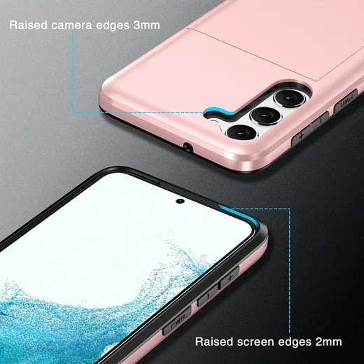 Samsung Galaxy S23 Plus Hoesje Slider Kaarthouder Back Cover Roze Goud afbeelding 11