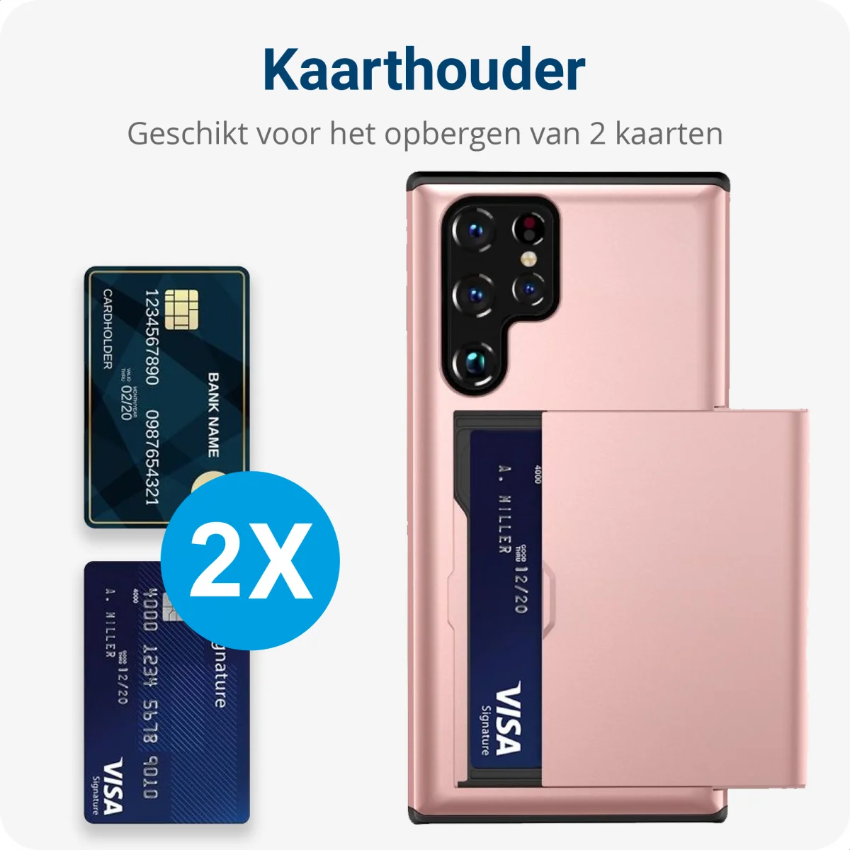 Samsung Galaxy S23 Ultra Hoesje met Slider Kaarthouder Roze Goud afbeelding 2