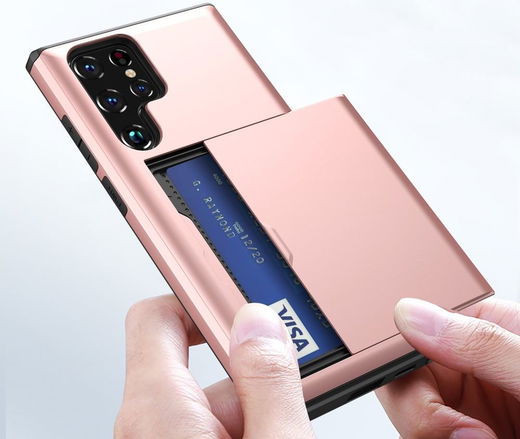 Samsung Galaxy S23 Ultra Hoesje met Slider Kaarthouder Roze Goud afbeelding 11