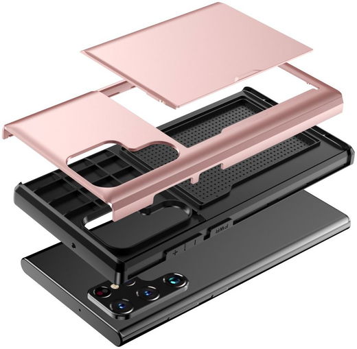 Samsung Galaxy S23 Ultra Hoesje met Slider Kaarthouder Roze Goud afbeelding 12