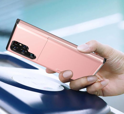 Samsung Galaxy S23 Ultra Hoesje met Slider Kaarthouder Roze Goud afbeelding 13