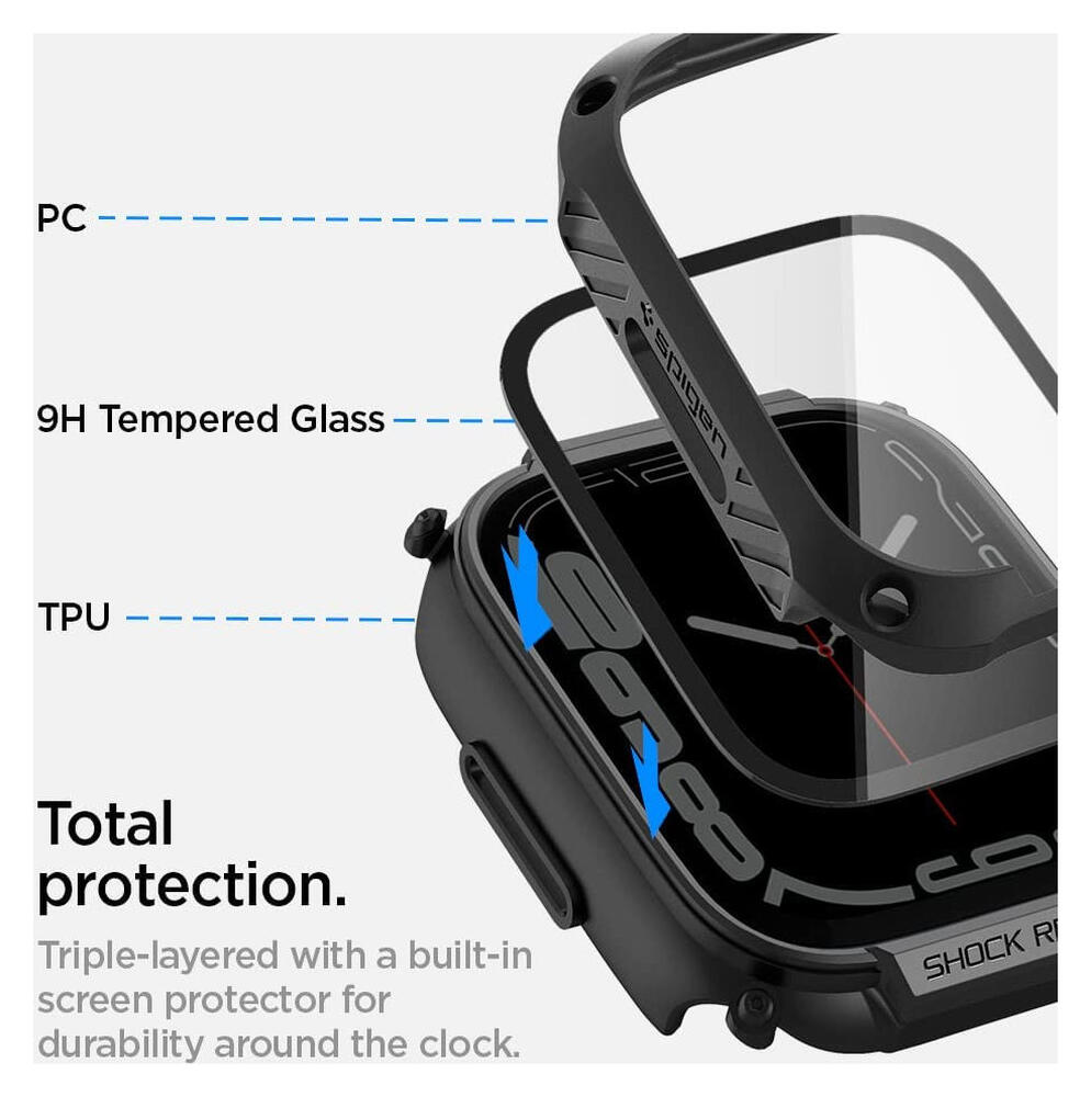 Spigen Tough Armor Pro - Apple Watch 7/8/9 45MM Case - Full Protect - Zwart afbeelding 3