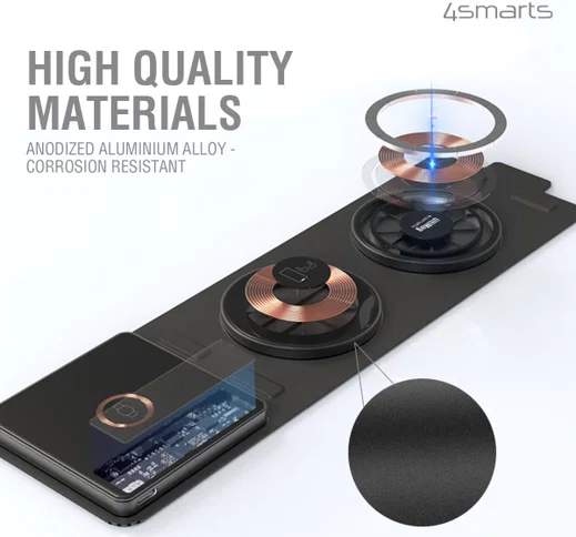 4smarts UltiMag Lucid 3-in-1 15W MagSafe Draadloze Oplader Zwart afbeelding 5