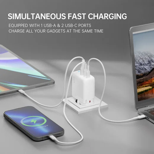 4smarts GaN Flex 65W 1x USB 2x USB-C Snellader PD Adapter Wit afbeelding 2