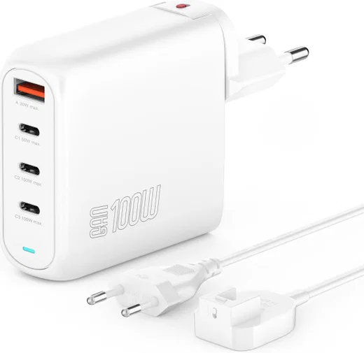 4smarts Flex Pro 100W 1x USB 3x USB-C Snellader Met Verlengkabel Wit afbeelding 1