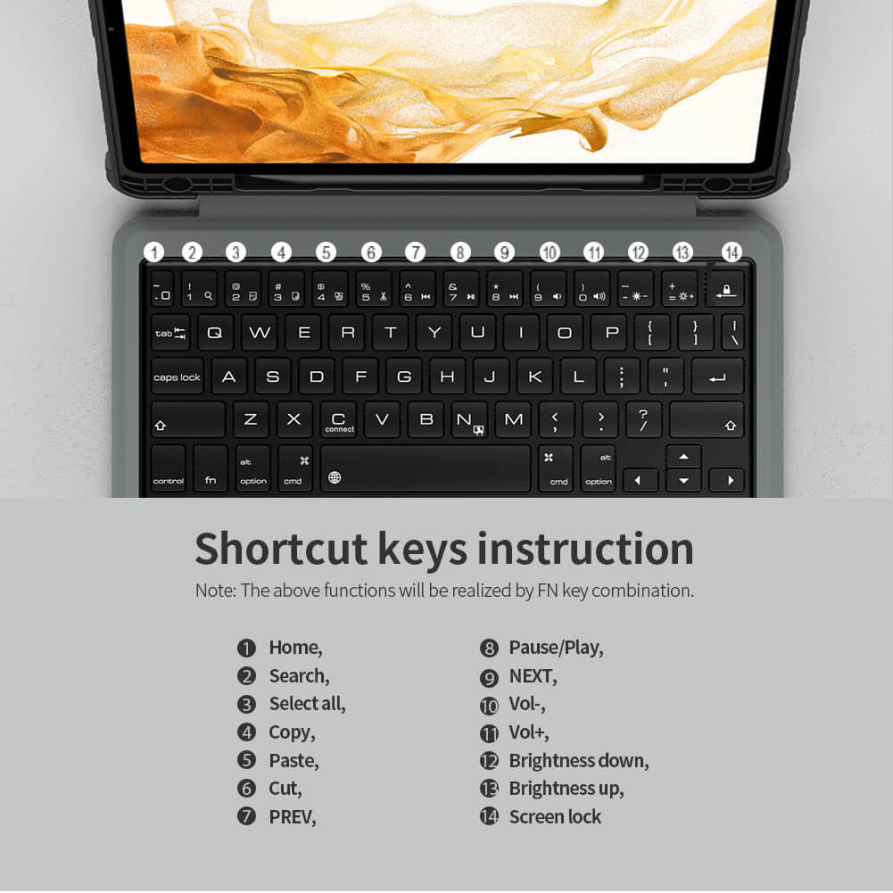 Nillkin Samsung Galaxy Tab S8+ / S7+ Hoes met Bluetooth Toetsenbord afbeelding 23