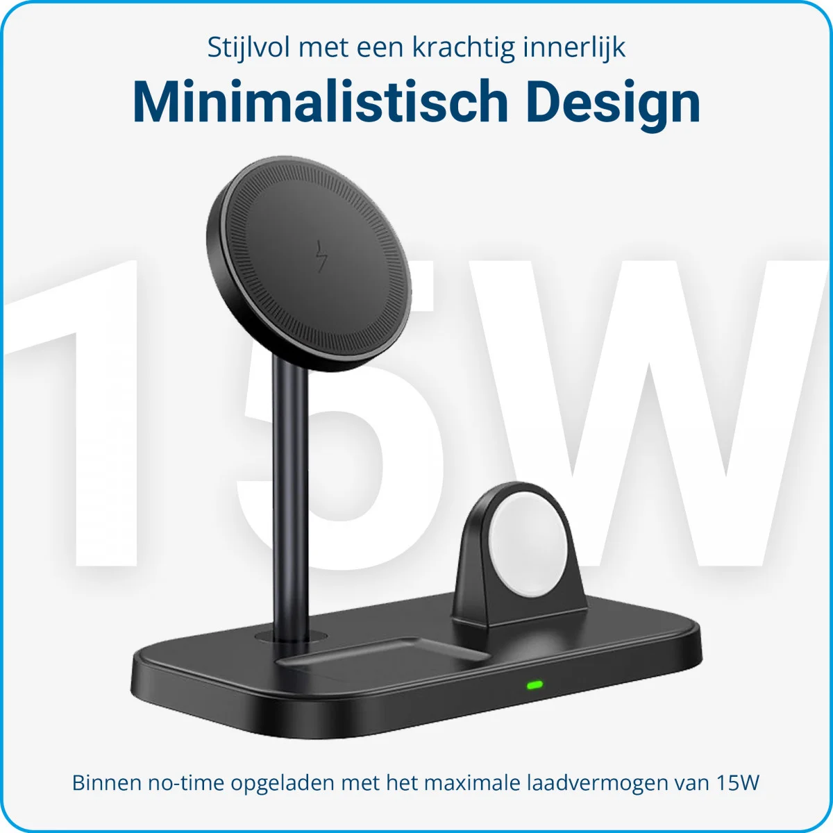 3 in 1 Draadloze MagSafe Oplader 15W iPhone/AirPods/Watch Zwart afbeelding 2