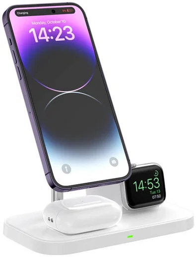 3 in 1 Draadloze MagSafe Oplader 15W iPhone/AirPods/Watch Wit afbeelding 1
