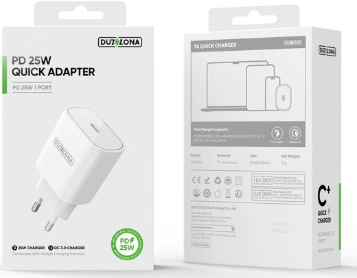 Duzonna T6 25W USB-C Snellader Power Delivery Adapter Fast Charge Wit afbeelding 13