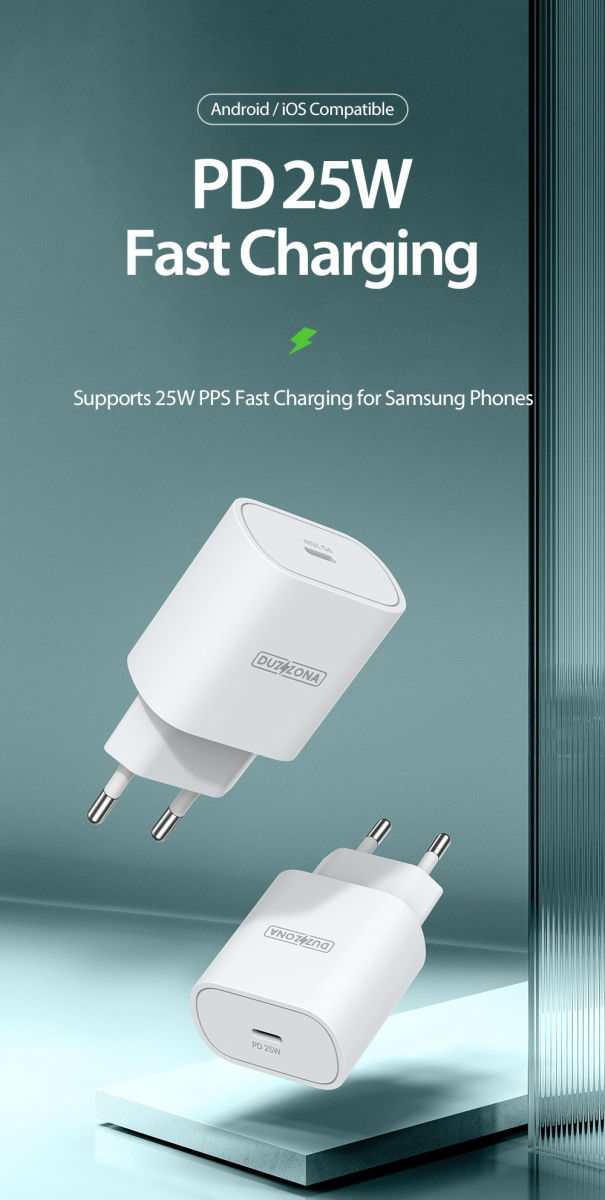 Duzonna T6 25W USB-C Snellader Power Delivery Adapter Fast Charge Wit afbeelding 4