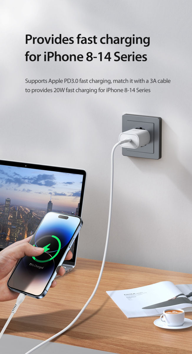 Duzonna T6 25W USB-C Snellader Power Delivery Adapter Fast Charge Wit afbeelding 7