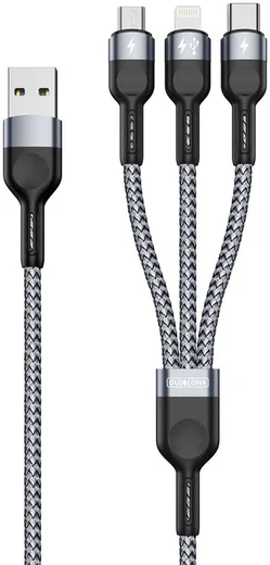 Duzzona USB-A 3-in-1 Lightning / USB-C / Micro USB Kabel 3.5A 1.3M Zwart afbeelding 1