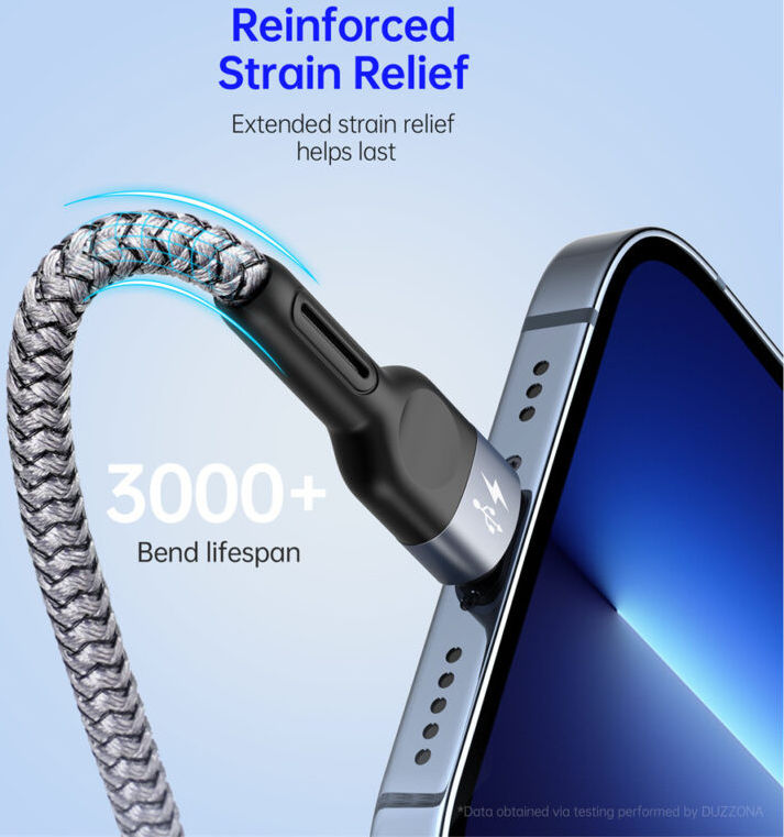 Duzzona USB-A 3-in-1 Lightning / USB-C / Micro USB Kabel 3.5A 1.3M Zwart afbeelding 10