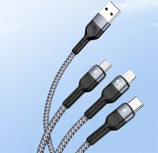Duzzona USB-A 3-in-1 Lightning / USB-C / Micro USB Kabel 3.5A 1.3M Zwart afbeelding 12