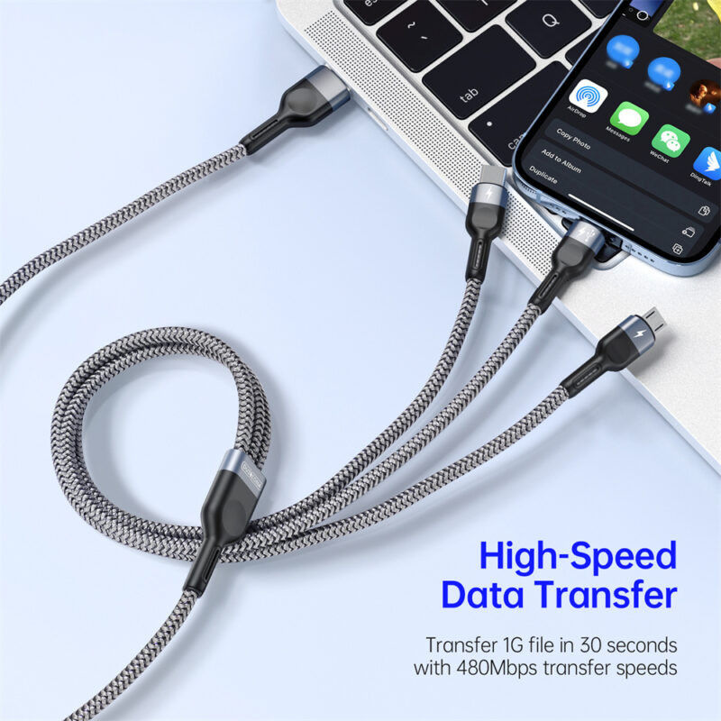Duzzona USB-A 3-in-1 Lightning / USB-C / Micro USB Kabel 3.5A 1.3M Zwart afbeelding 4