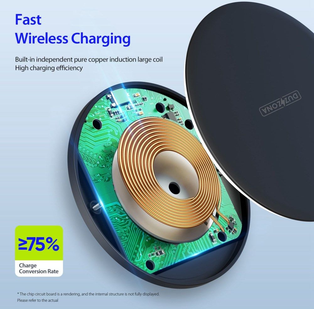Duzzona Draadloze Oplader 15W Fast Charge met USB-C Kabel 1M Zwart afbeelding 7