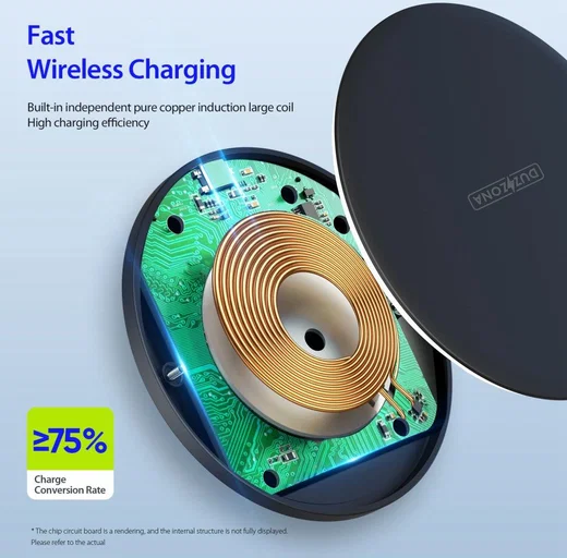 Duzzona Draadloze Oplader 15W Fast Charge met USB-C Kabel 1M Zwart afbeelding 7